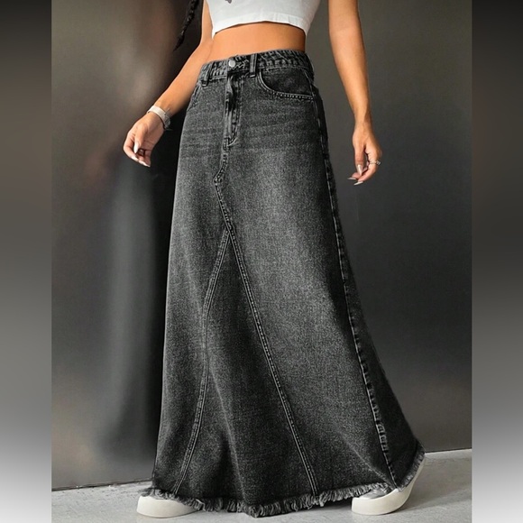 Dresses & Skirts - Stylish  Black Denim Maxi Skirt